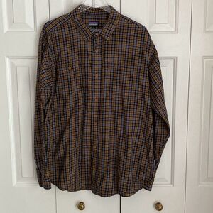 Patagonia Flannel Shirt Mens Size XL Large Organic Cotton Gold Plaid‎ Check